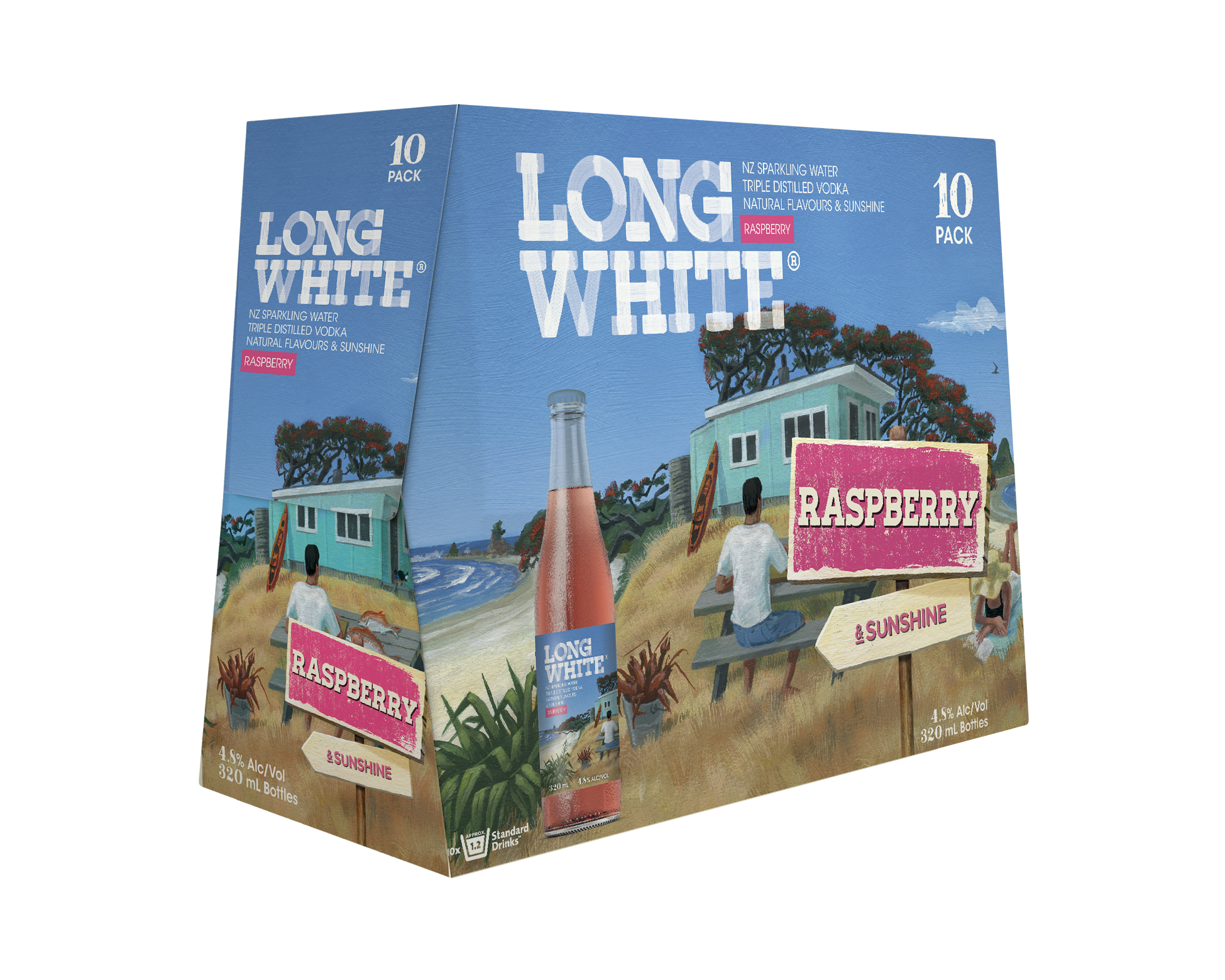 Long White Vodka Raspberry 4.8% 10 Pack Bottles 320ml