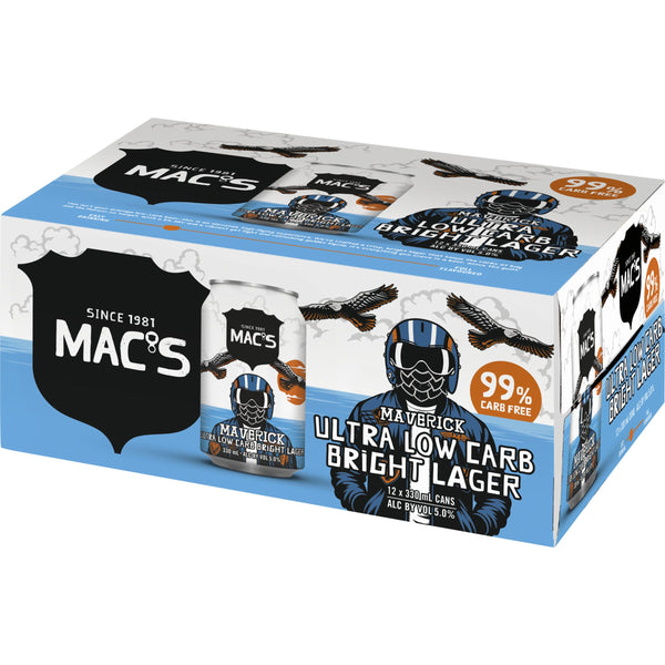 Macs Maverick Ultra Low Carb Bright Lager 12 Pack Cans 330ml