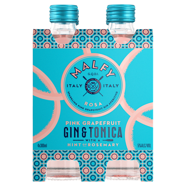 Malfy Gin Rosa Tonica 5% 4 Pack Bottles 300ml
