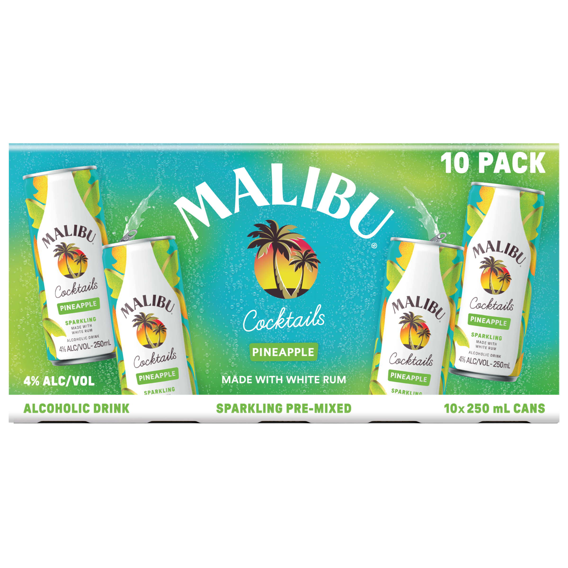 Malibu Pineapple 4% 10 Pack Cans 250ml
