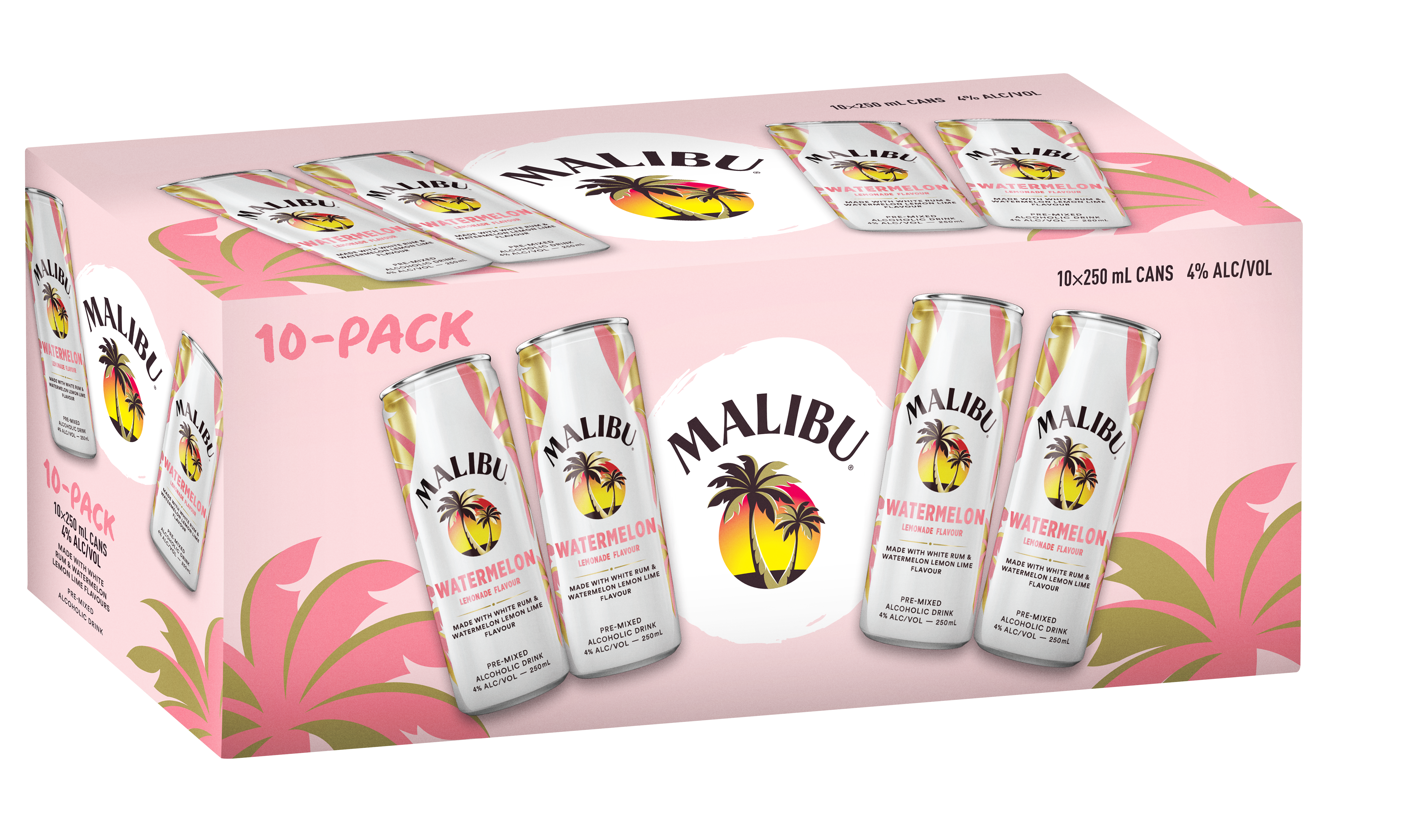 Malibu Watermelon Lemonade 4% 10 Pack Cans 250ml
