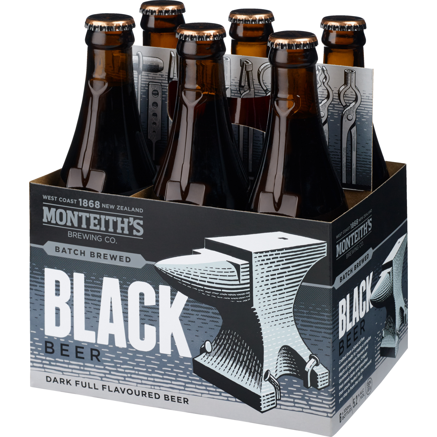 Monteiths Batch Brewed Black Beer 6 Pack Bottles 330ml