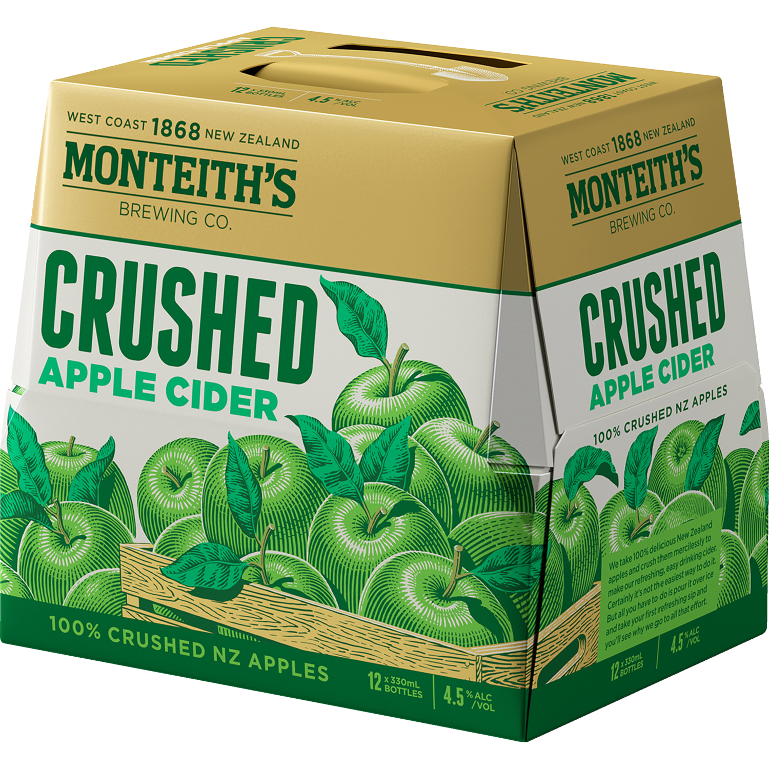 Monteiths Crushed Apple Cider 12 Pack Bottles 330ml