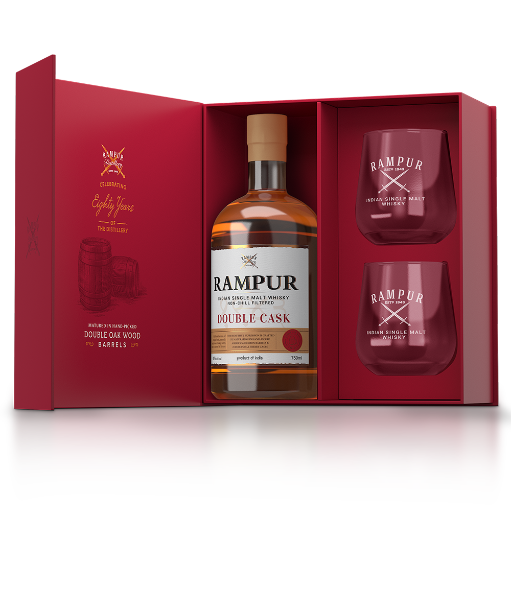 Rampur Double Cask with 2 Glasses 750ml