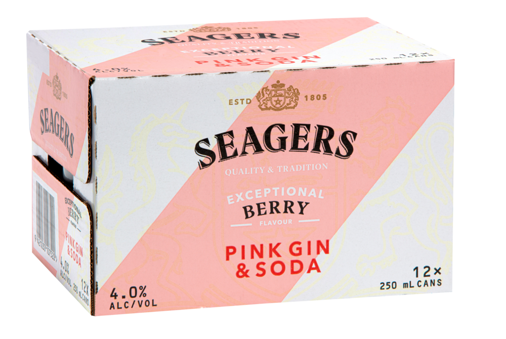 Seagers Pink Gin & Soda 4% 12 Pack Cans 250ml