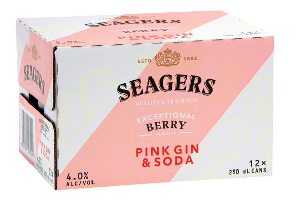 Seagers Pink Gin & Soda 4% 12 Pack Cans 250ml