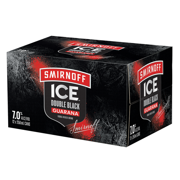 Smirnoff Ice Double Black Guarana 7% 12 Pack Cans 250ml