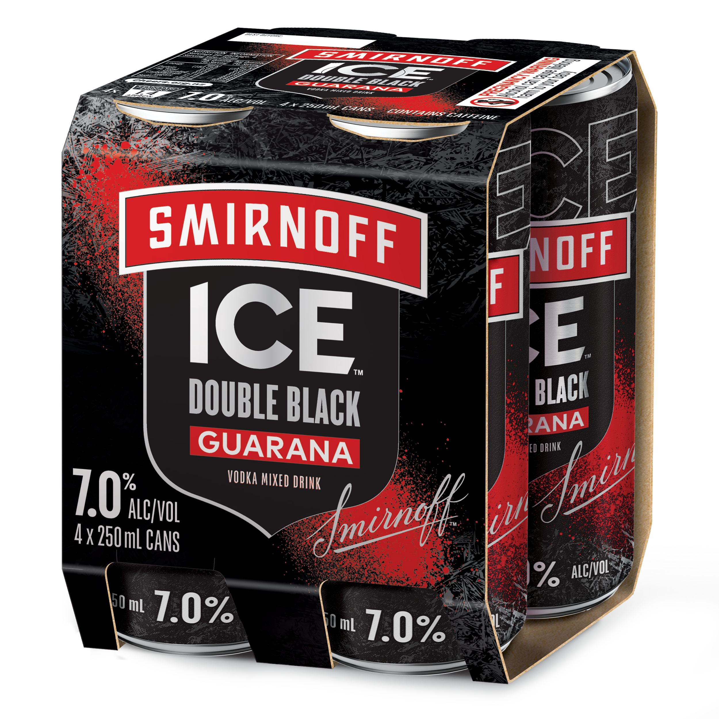 Smirnoff Ice Double Black Guarana 7% 4 Pack Cans 250ml