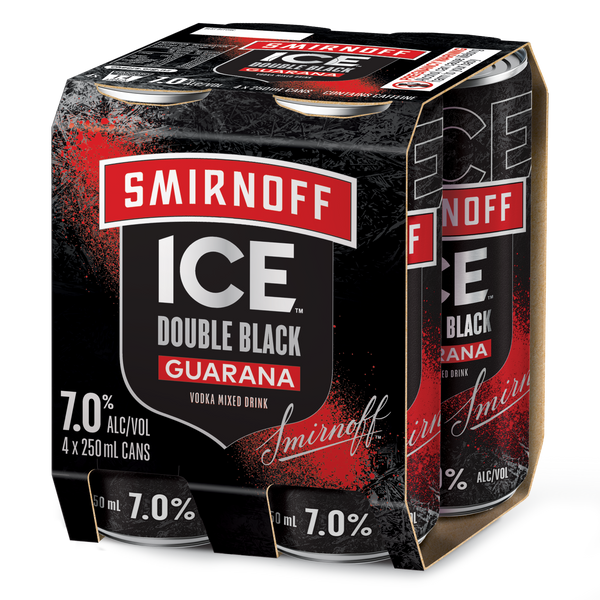 Smirnoff Ice Double Black Guarana 7% 4 Pack Cans 250ml