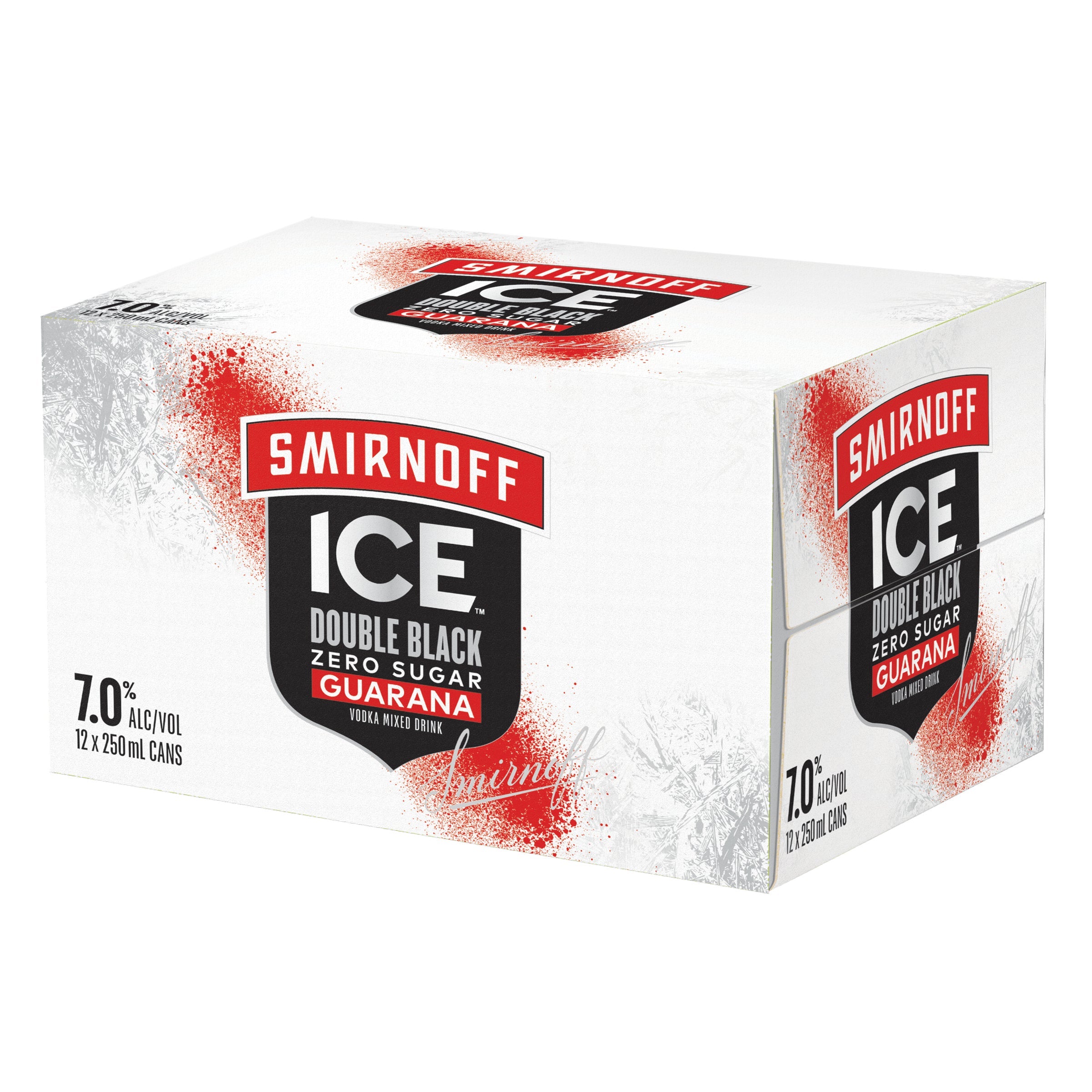 Smirnoff Ice Double Black Guarana Zero Sugar 7% 12 Pack Cans 250ml