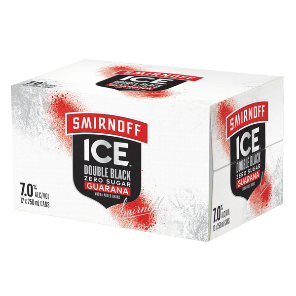 Smirnoff Ice Double Black Guarana Zero Sugar 7% 12 Pack Cans 250ml