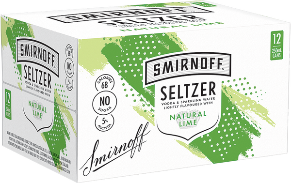 Smirnoff Seltzer Natural Lime 5% 12 Pack Cans 250ml