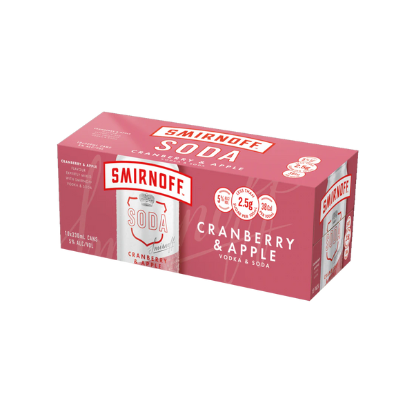 Smirnoff Soda Vodka Cranberry Apple 5% 10 Pack Cans 330ml