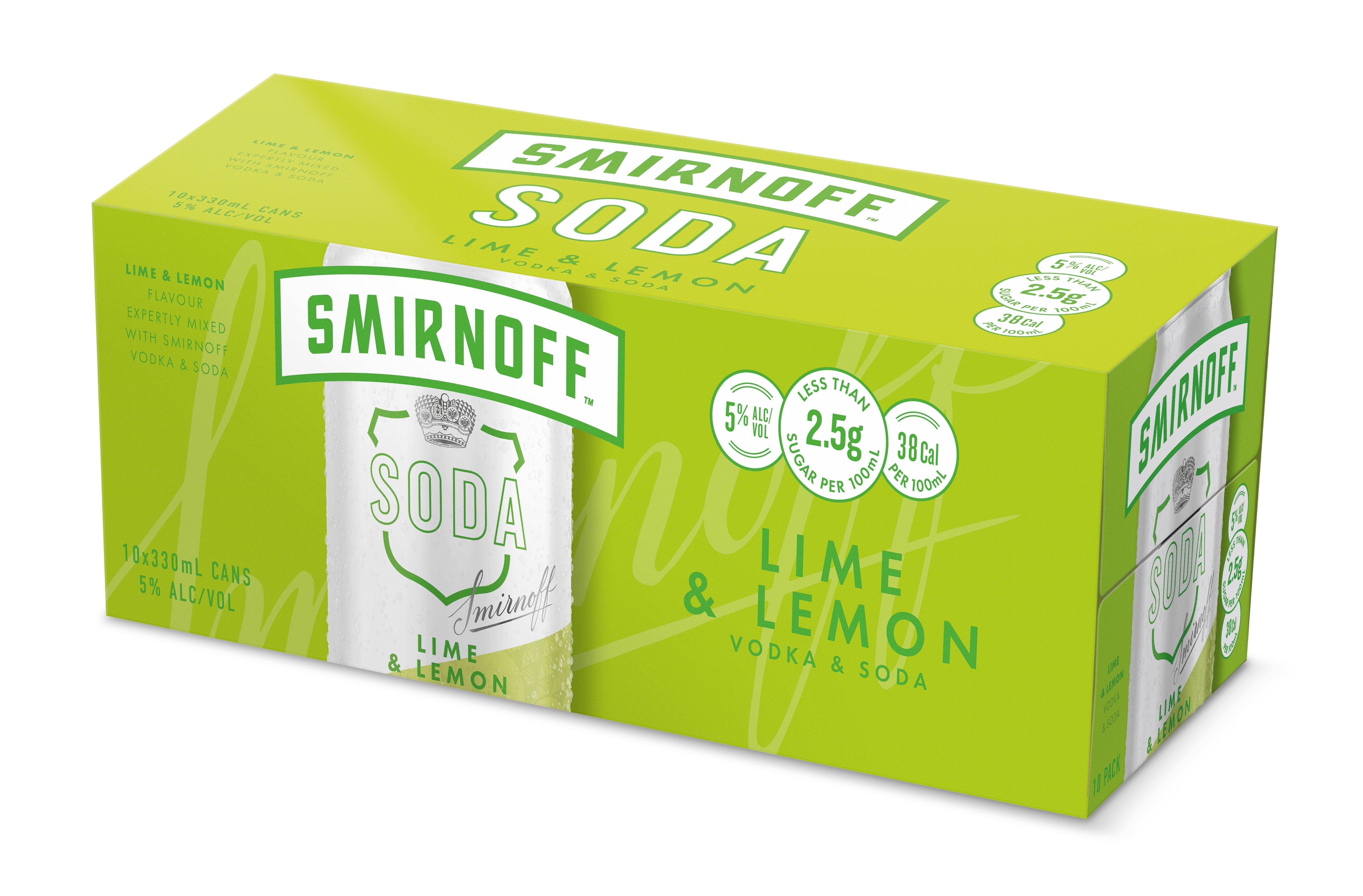 Smirnoff Soda Vodka Lime Lemon 5% 10 Pack Cans 330ml