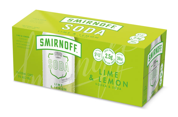 Smirnoff Soda Vodka Lime Lemon 5% 10 Pack Cans 330ml