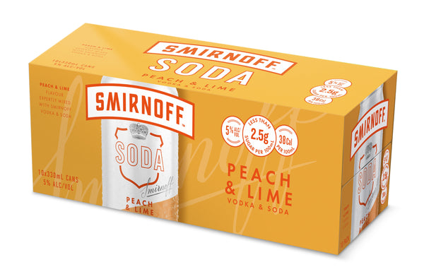 Smirnoff Soda Vodka Peach & Lime 5% 10 Pack Cans 330ml