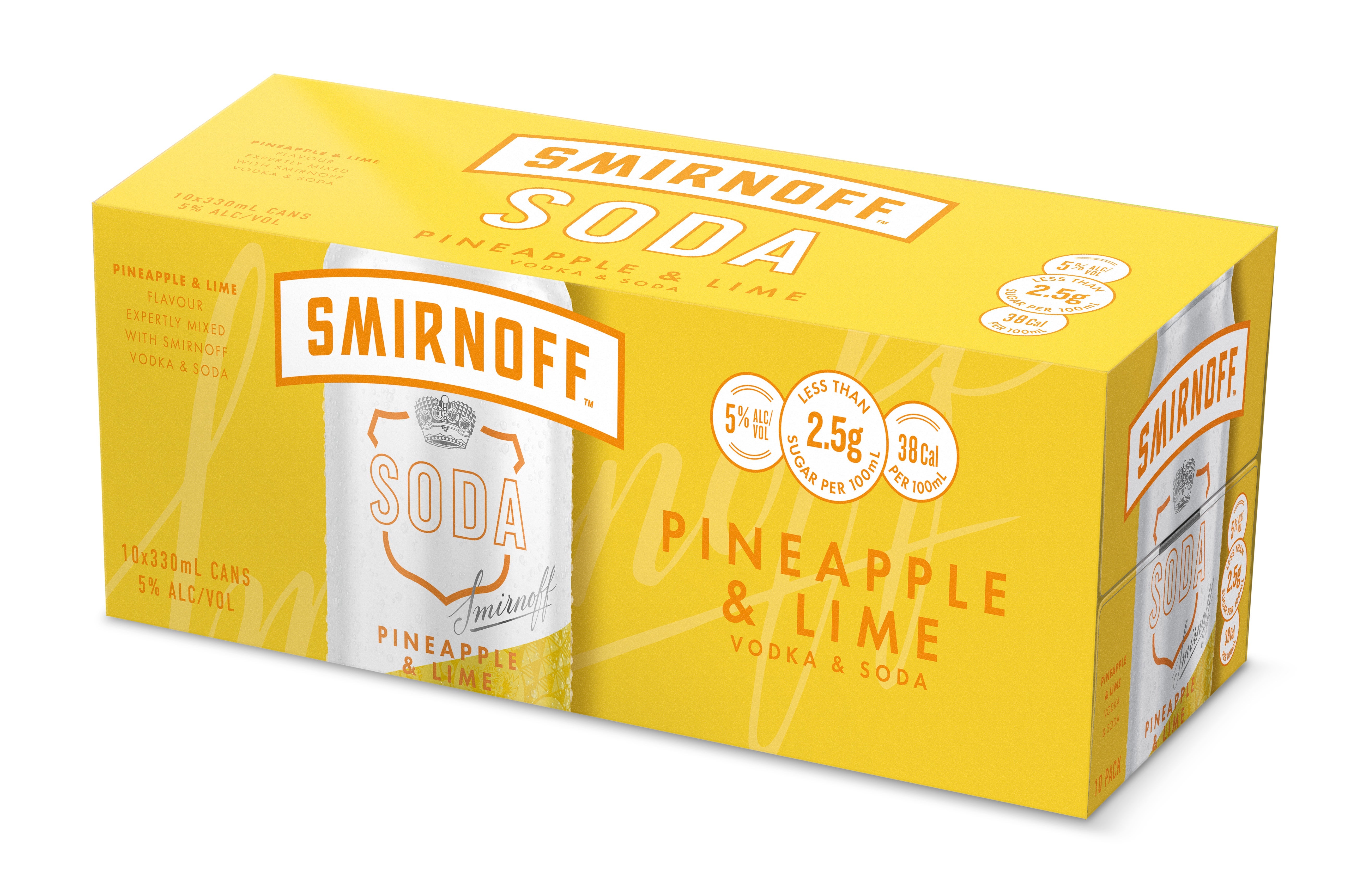 Smirnoff Soda Vodka Pineapple Lime 5% 10 Pack Cans 330ml