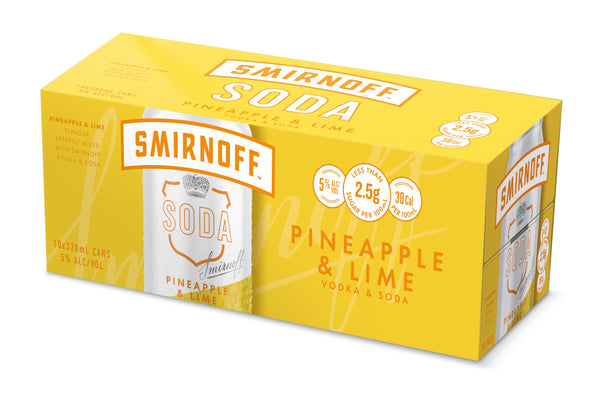 Smirnoff Soda Vodka Pineapple Lime 5% 10 Pack Cans 330ml