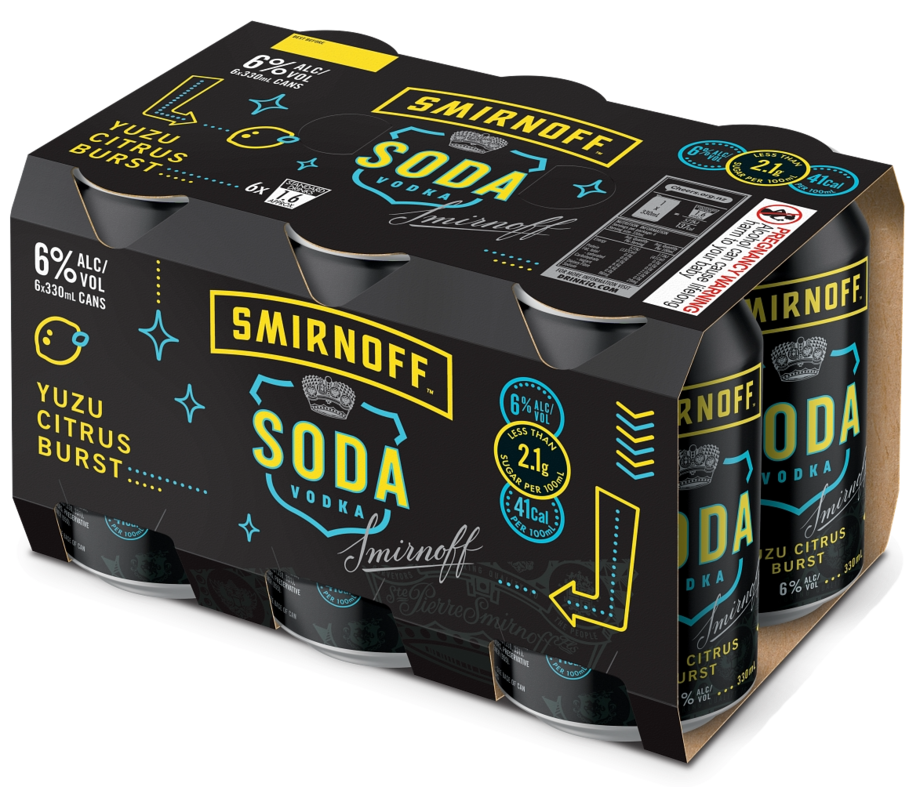 Smirnoff Soda Yuzu Citrus Burst 6% 6 Pack Cans 330ml