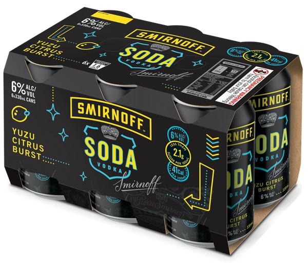 Smirnoff Soda Yuzu Citrus Burst 6% 6 Pack Cans 330ml