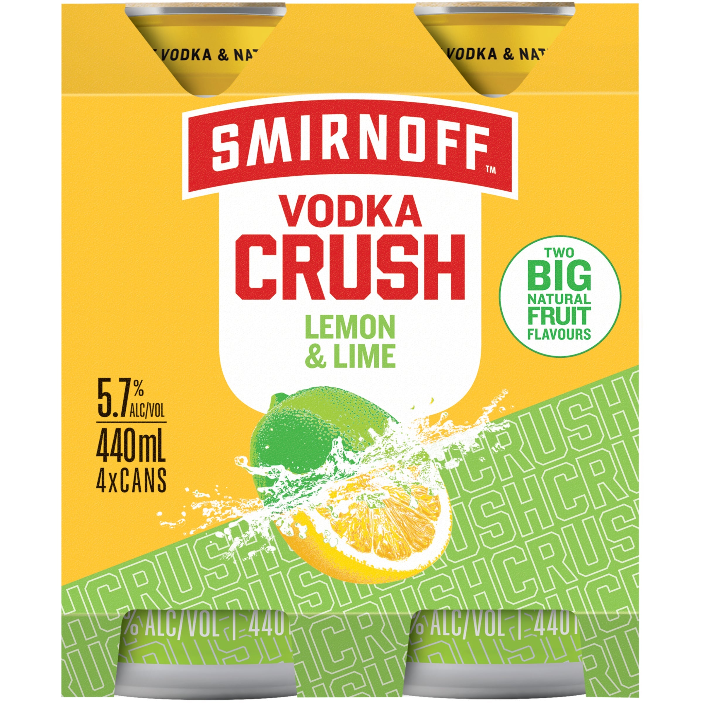 Smirnoff Vodka Crush Lemon Lime 5.7% 4 Pack Cans 440ml