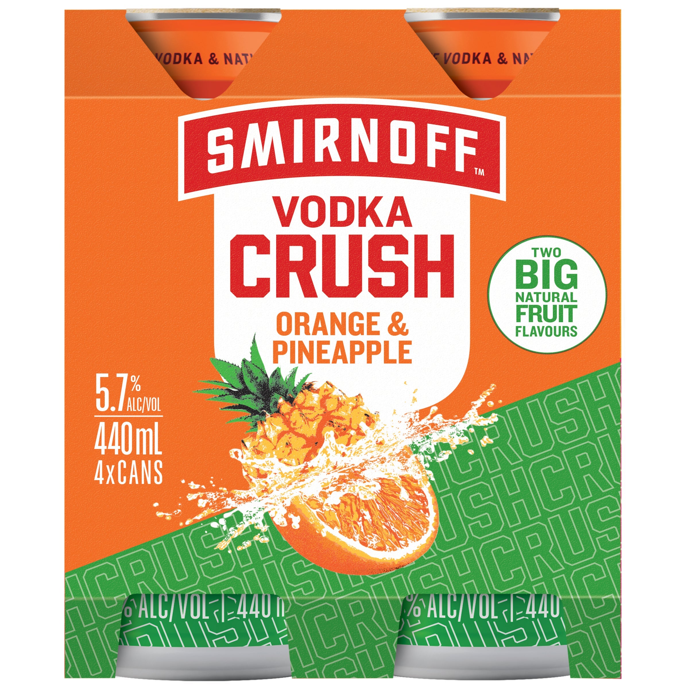 Smirnoff Vodka Crush Orange & Pineapple 5.7% 4 Pack Cans 440ml
