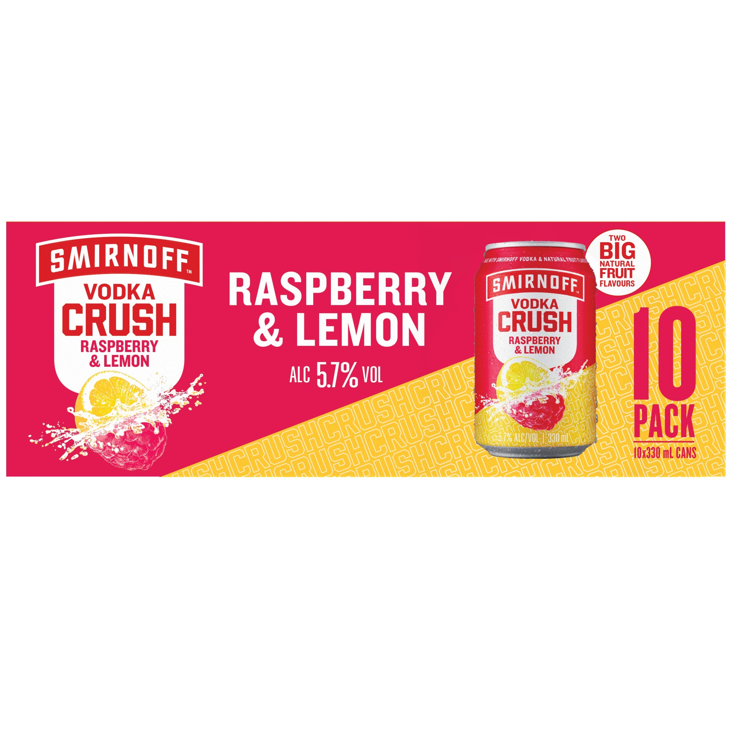 Smirnoff Vodka Crush Raspberry & Lemon 5.7% 10 Pack Cans 330ml