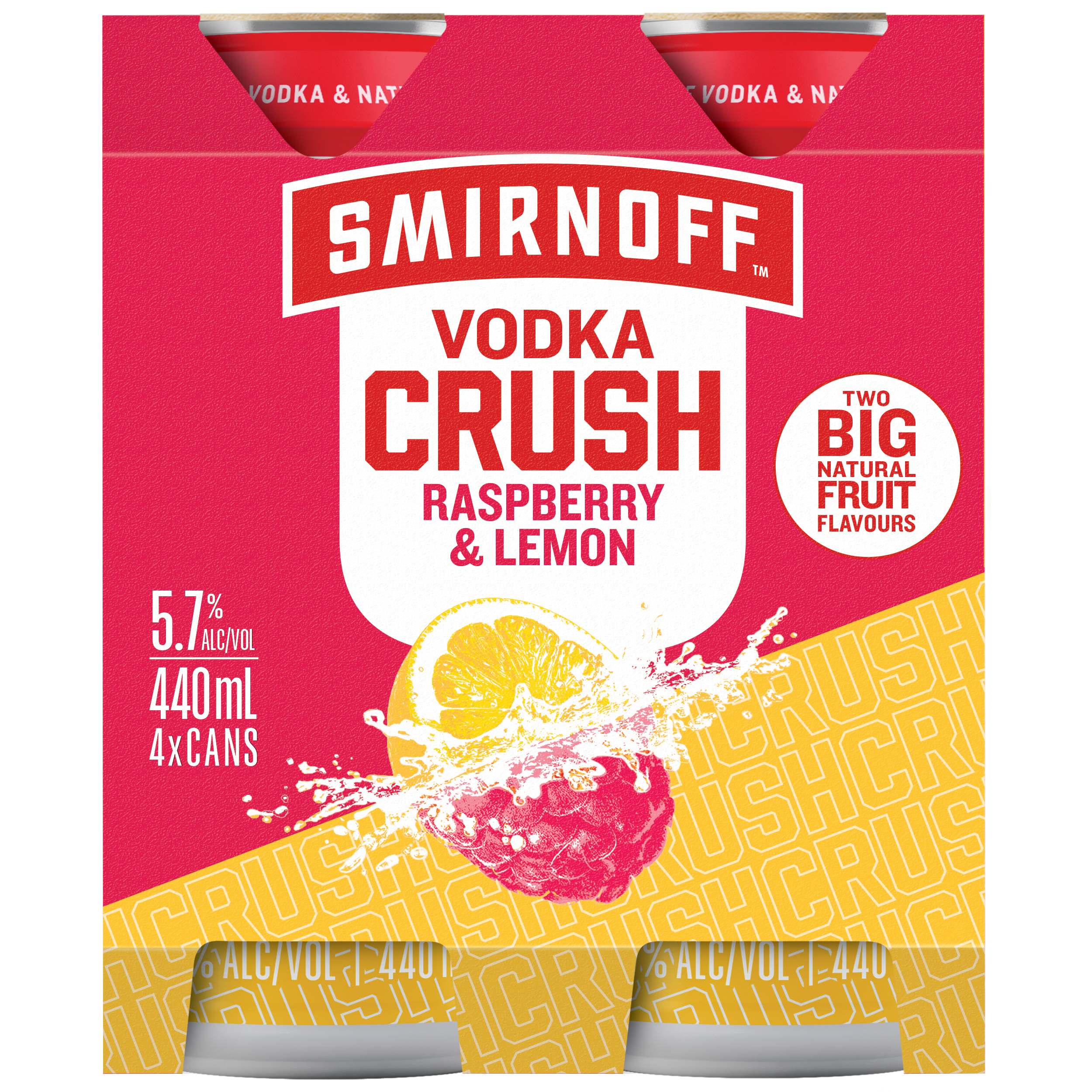 Smirnoff Vodka Crush Raspberry & Lemon 5.7% 4 Pack Cans 440ml