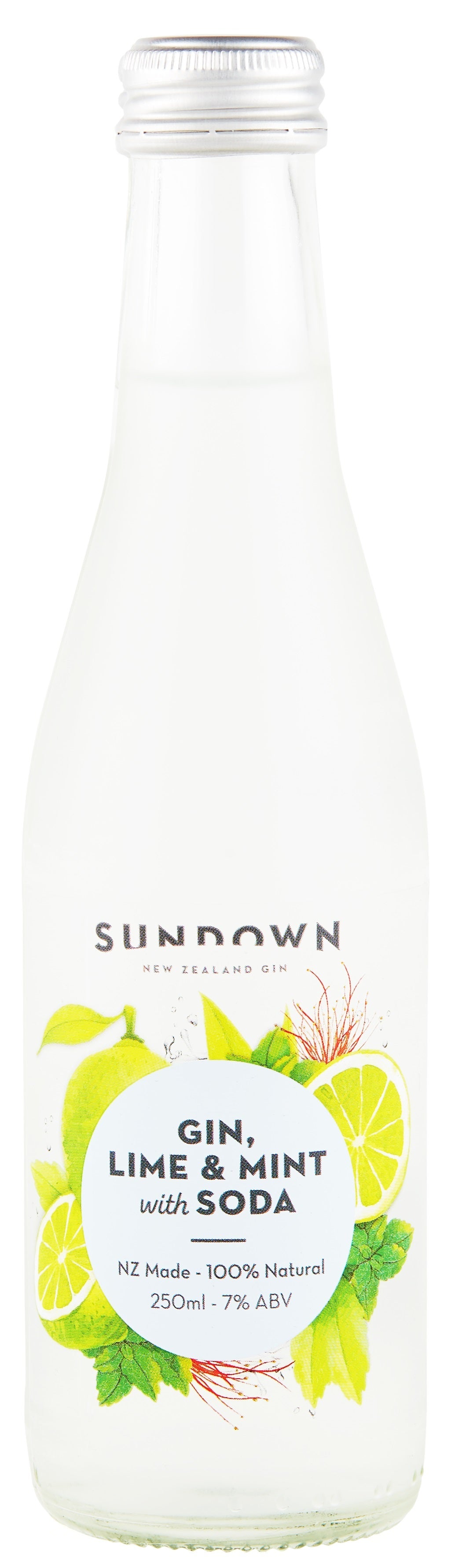 Sundown Gin Lime & Mint With Soda 7% 4 Pack Bottles 250ml