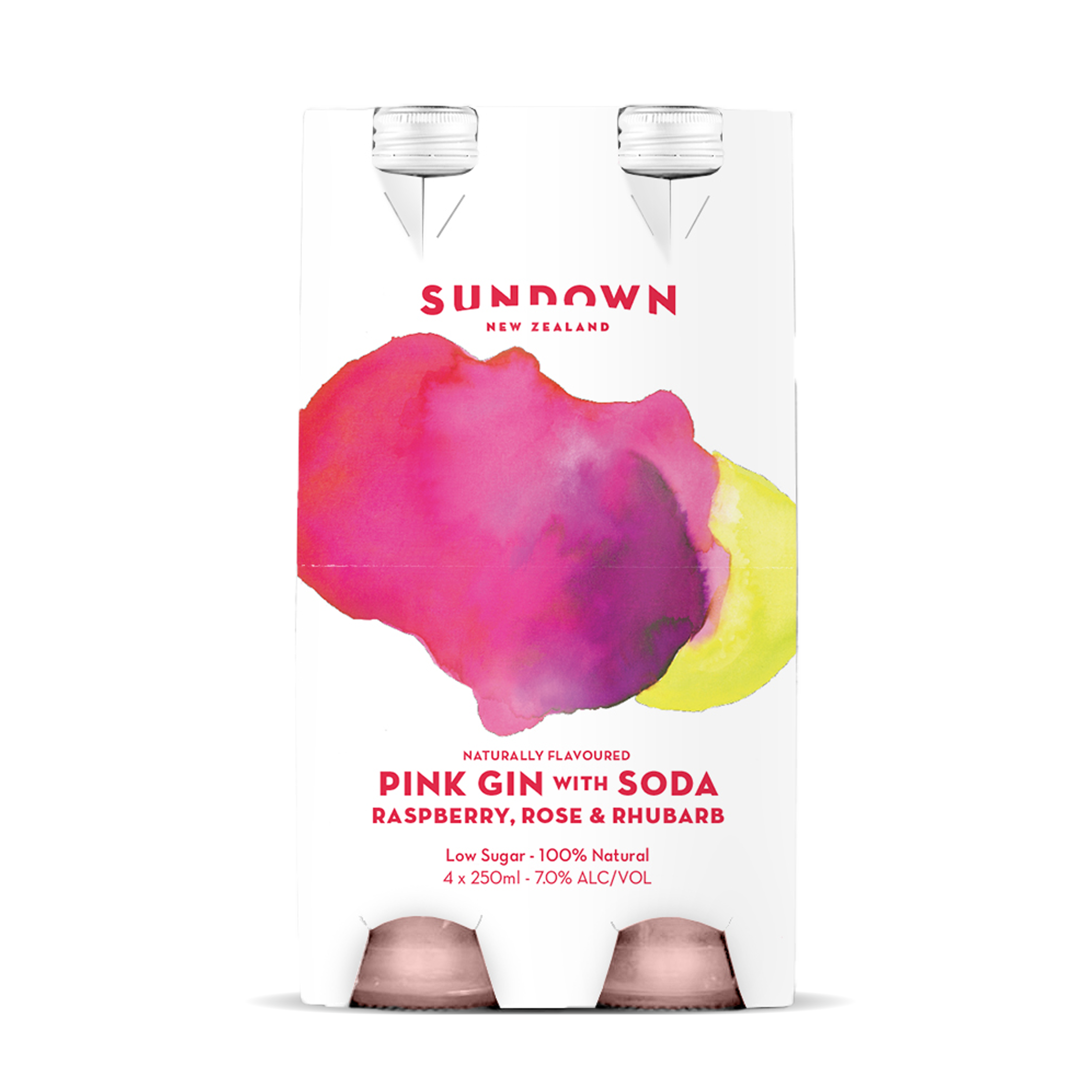 Sundown Pink Gin With Soda Raspberry Rose & Rhubarb 7% 4 Pack Bottles 250ml