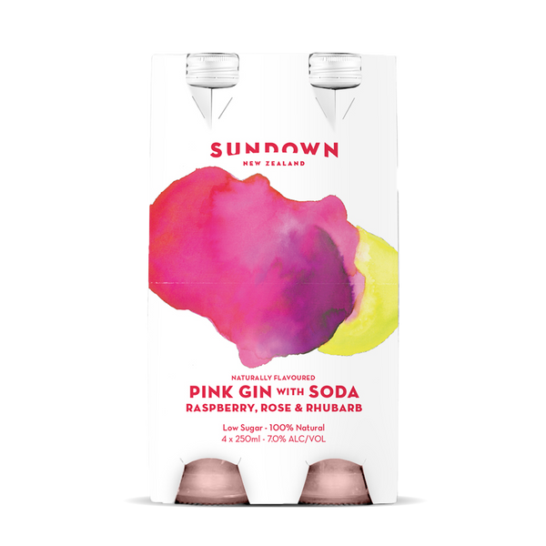 Sundown Pink Gin With Soda Raspberry Rose & Rhubarb 7% 4 Pack Bottles 250ml