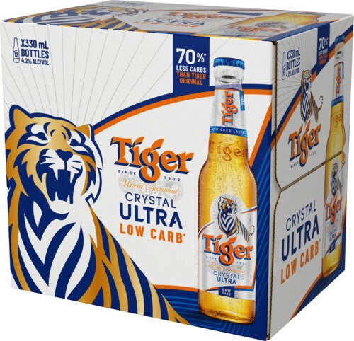 Tiger Crystal Ultra Low Carb 12 Pack Bottles 330ml