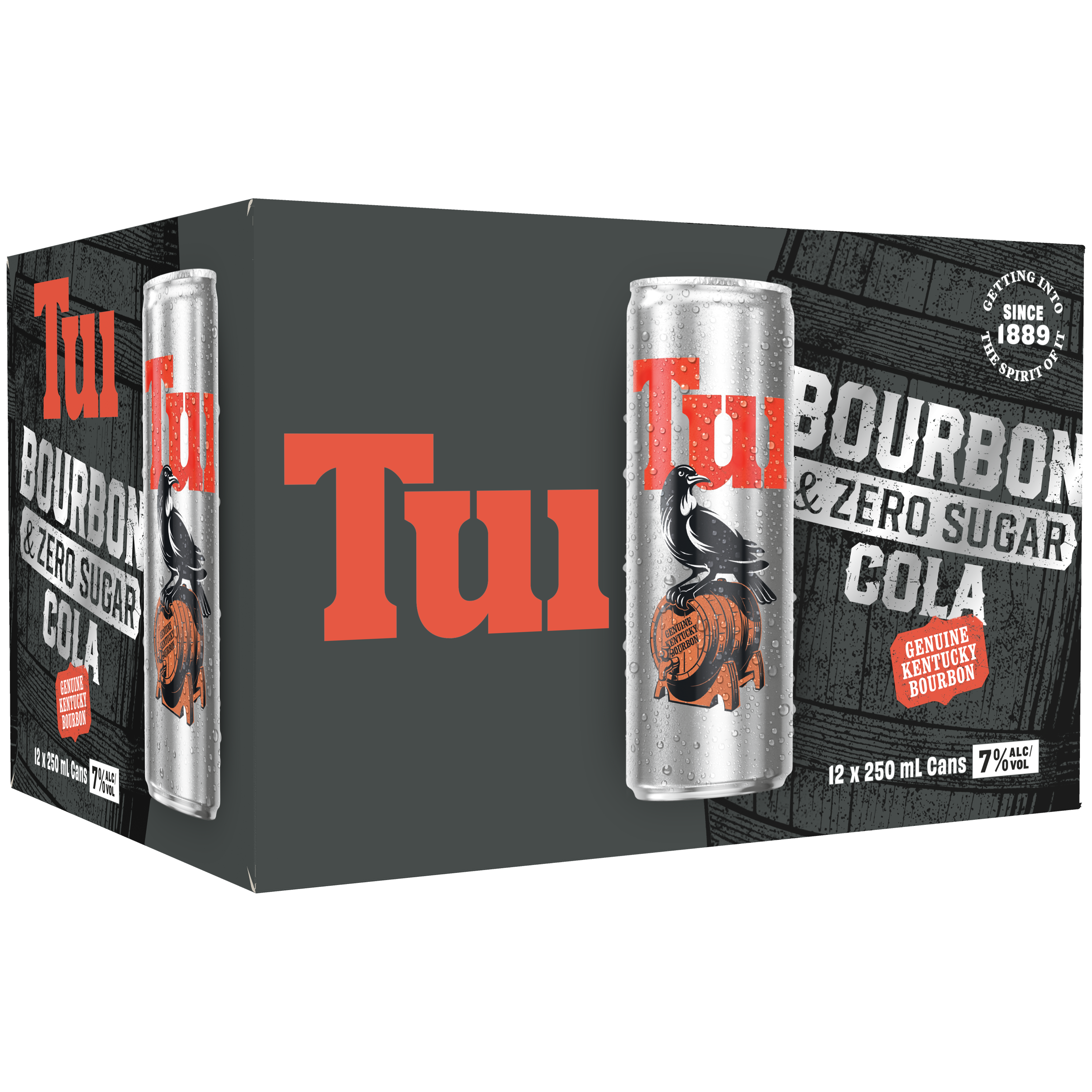 Tui Bourbon & Cola Zero Sugar 7% 12 Pack Cans 250ml
