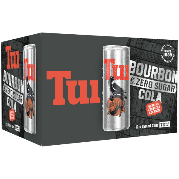 Tui Bourbon & Cola Zero Sugar 7% 12 Pack Cans 250ml