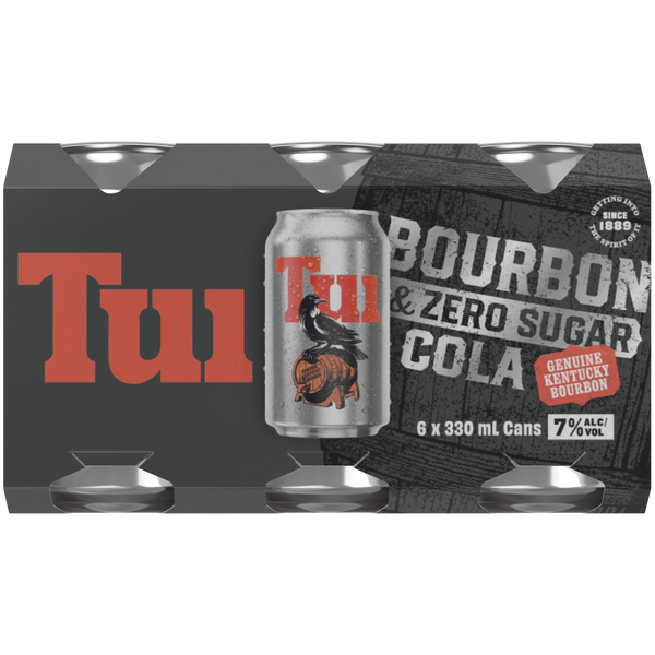 Tui Bourbon & Cola Zero Sugar 7% 6 Pack Cans 330ml
