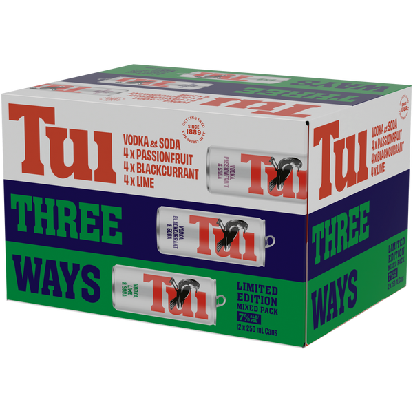 Tui Three Ways Vodka Mixed 7% 12 Pack Cans 250ml