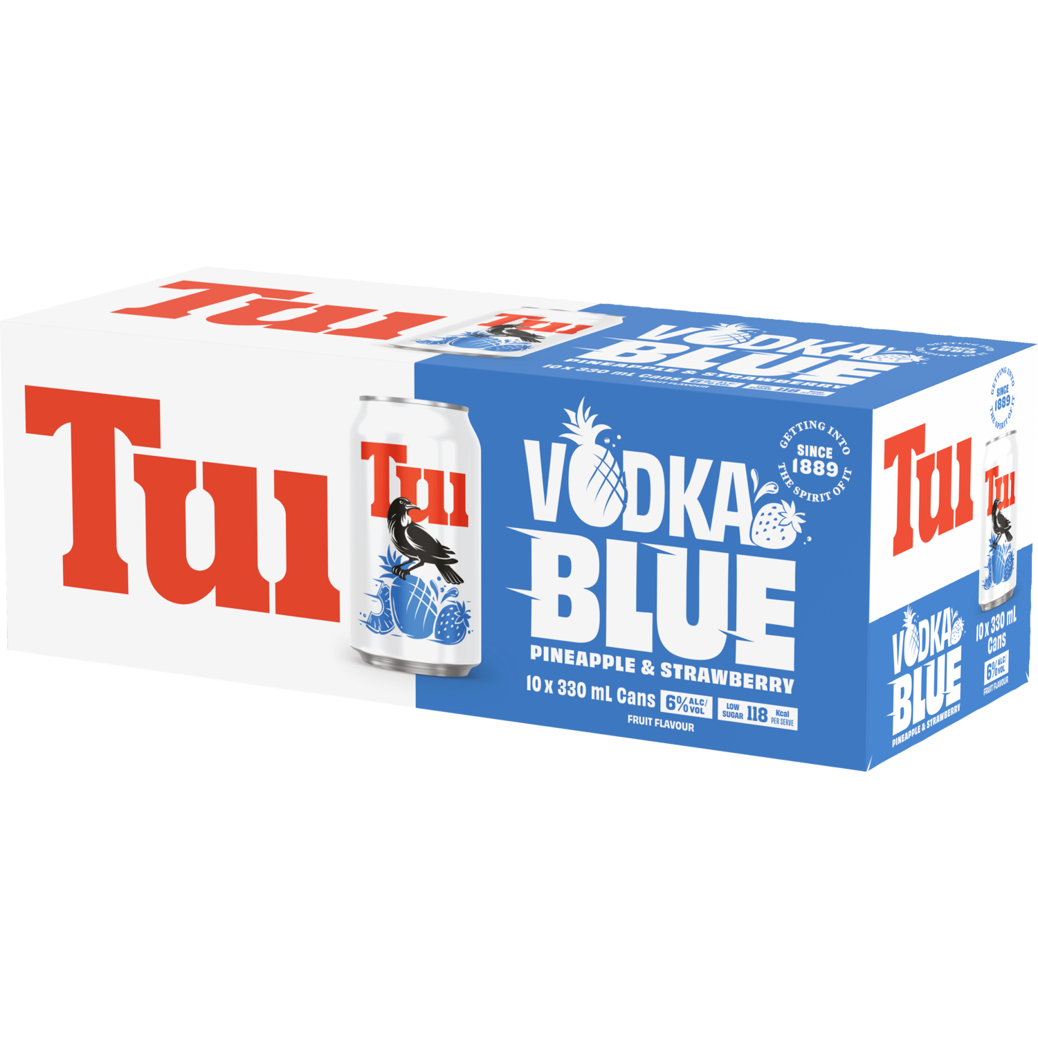 Tui Vodka Blue Pineapple & Strawberry 6% 10 Pack Cans 330ml