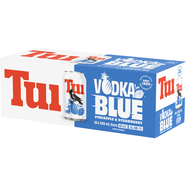 Tui Vodka Blue Pineapple & Strawberry 6% 10 Pack Cans 330ml