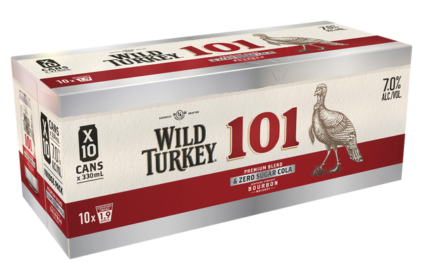 Wild Turkey 101 Zero Sugar Cola 7% 10 Pack Cans 330ml