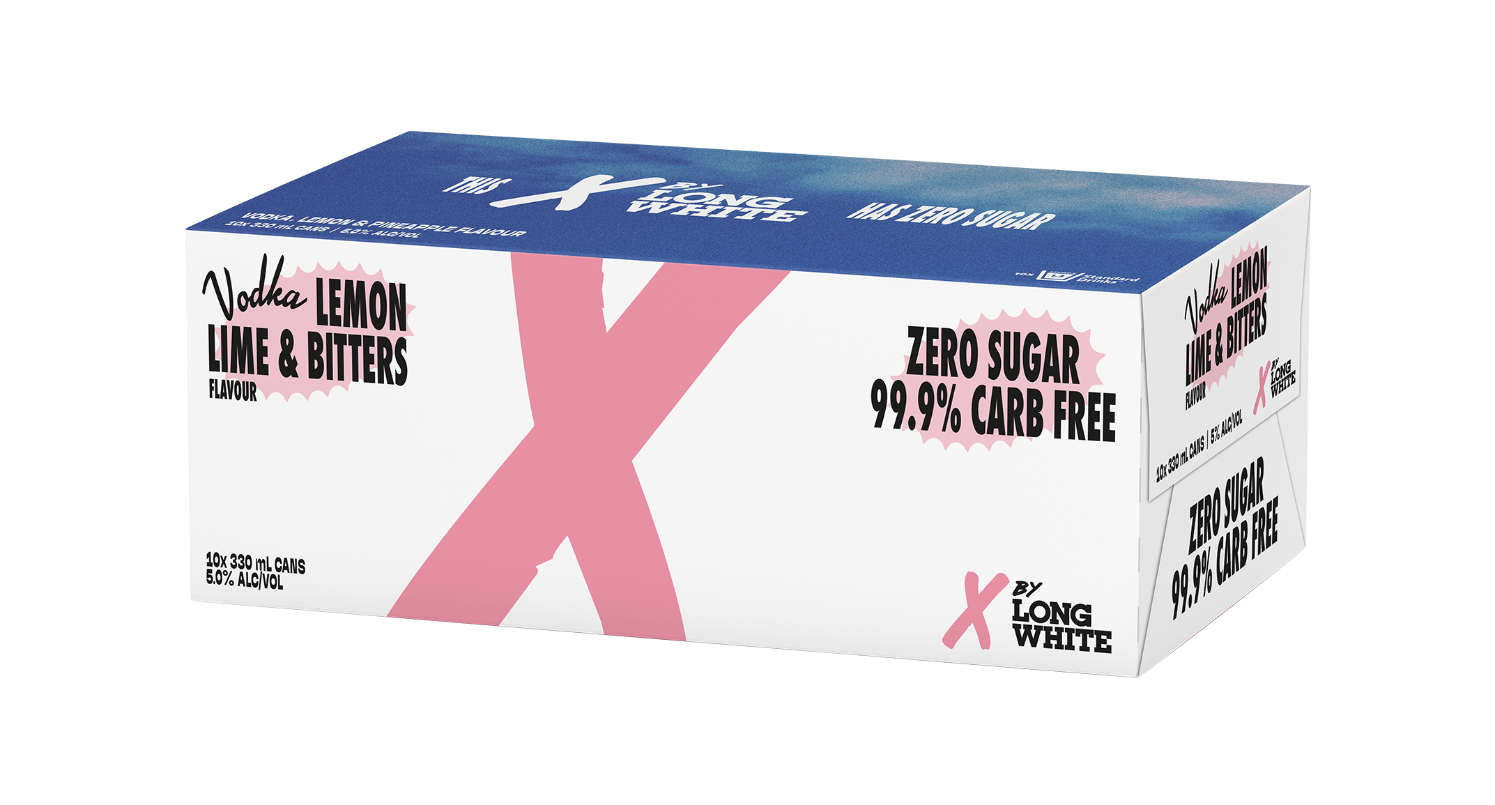 X Long White Zero Sugar Lemon Lime & Bitters 5% 10 Pack Cans 330ml