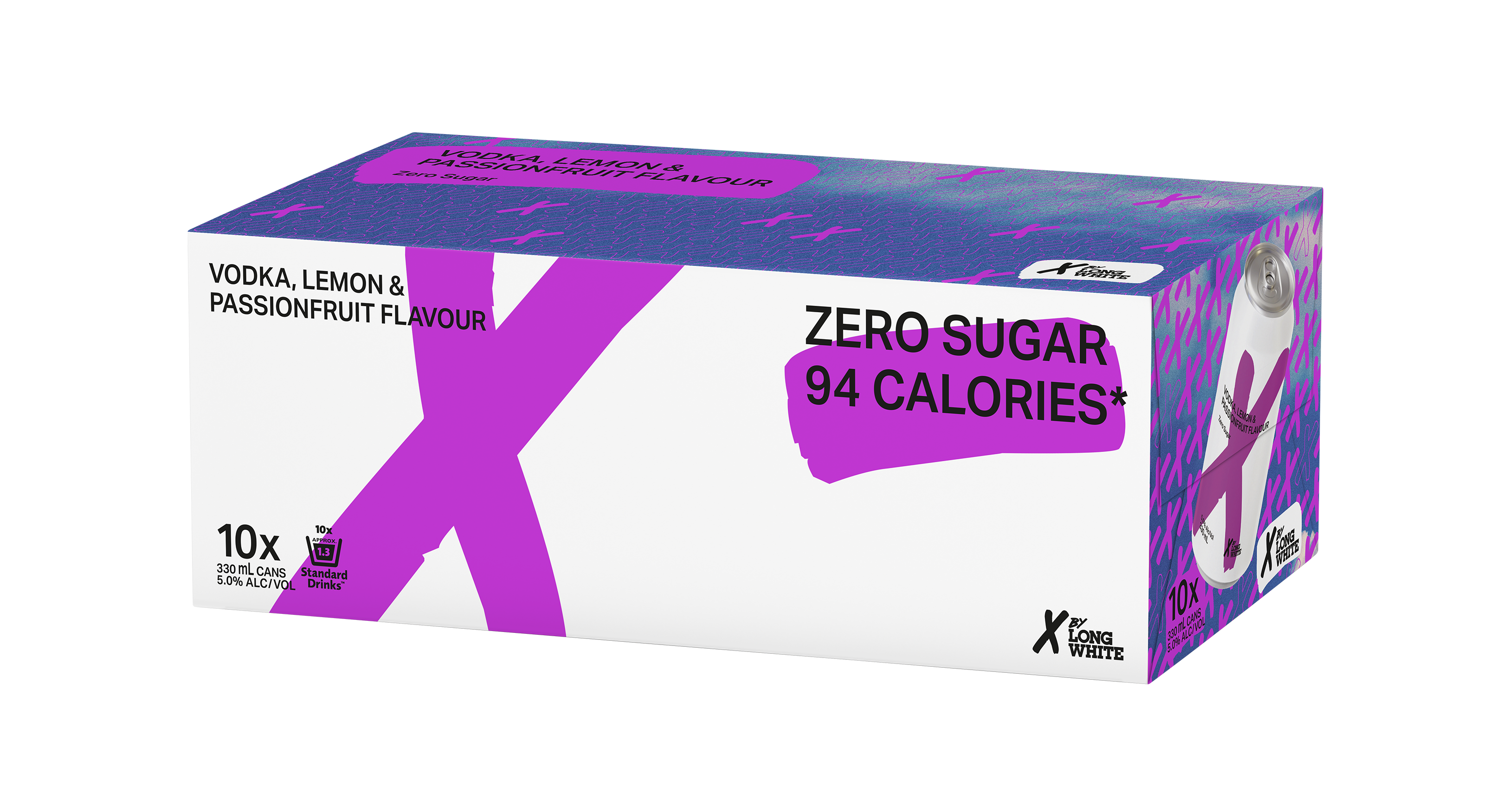 X Long White Zero Sugar Lemon Passionfruit 5% 10 Pack Cans 330ml